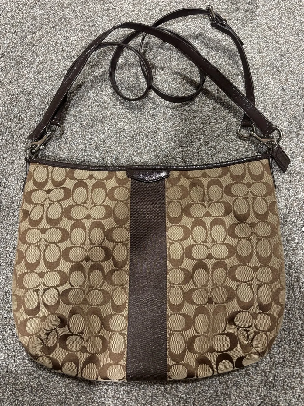 Coach Khaki and Brown Signature Canvas Shoulder Bag